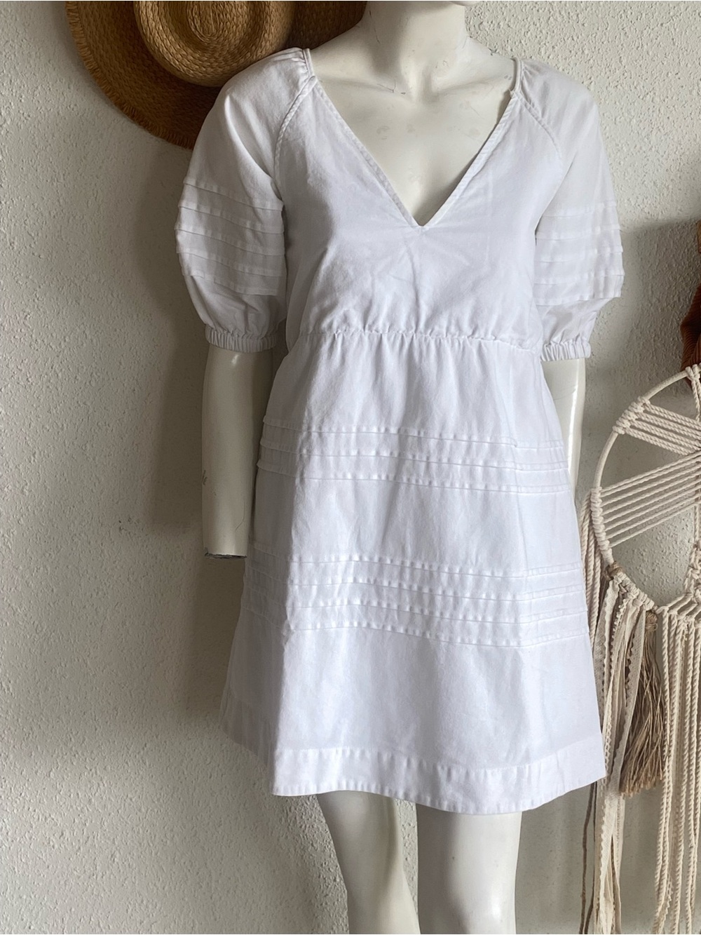 7 For All Mankind White Tie Back Puff Sleeve Dress S